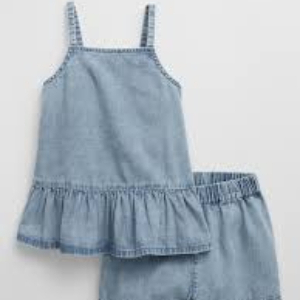 Light Blue Denim Tank Top and Shorts Set